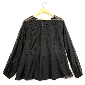 LANE BRYANT Size 20 Black Lace Long Sleeve‎ Blouse Top Crochet Goth Emo Flared